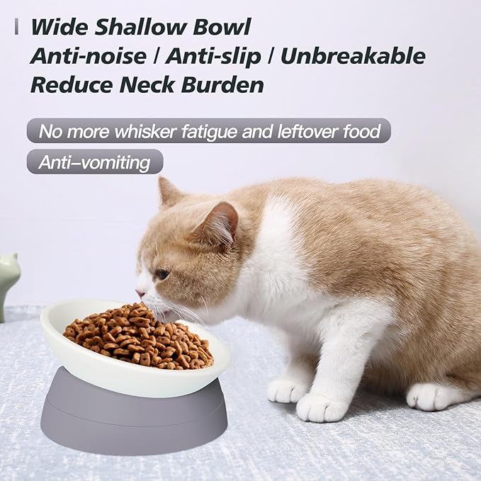 Elevated Cat Food Bowl - Adjustable, Anti-Slip & Anti-Noise, Protects Pet's Spine, Thickened Plastic, 17 Oz