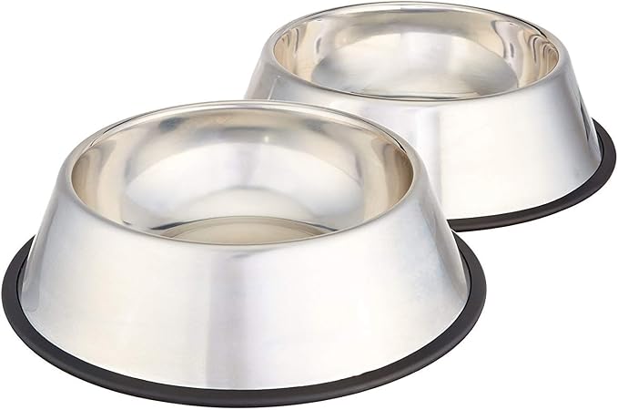 Stainless Steel Dog Bowls 2-Pack | Non-Slip Pet Food and Water Dishes for Medium to Large Dogs, 10 Inch