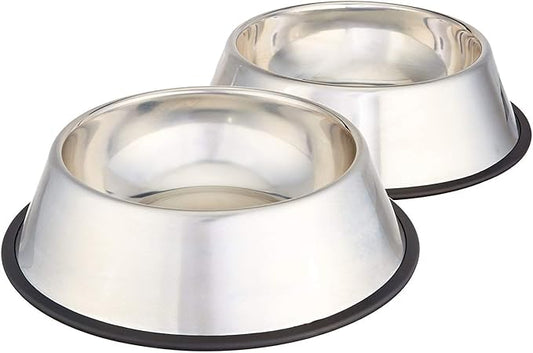 Stainless Steel Dog Bowls 2-Pack | Non-Slip Pet Food and Water Dishes for Medium to Large Dogs, 10 Inch