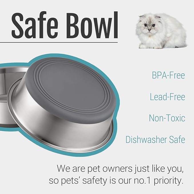 Stainless Steel Pet Bowls (Set of 2) – 5.6" Non-Slip Feeding Bowls for Cats & Small Dogs