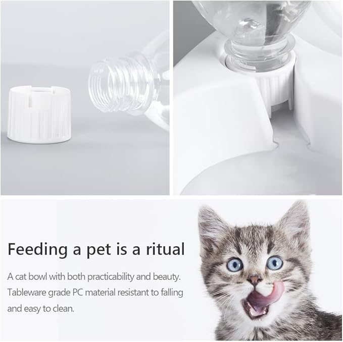 Double Dog Cat Bowls - Pets Water and Food Bowl Set, 15°Tilted Water and Food Bowl Set with Automatic Waterer Bottle for Small or Medium Size Dogs Cats