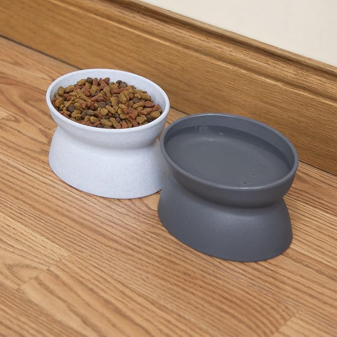Raised Pet Bowls (Set of 2) – Non-Slip Ergonomic Food & Water Bowls for Cats and Small Dogs, 5.38 x 3.25 x 4 Inches