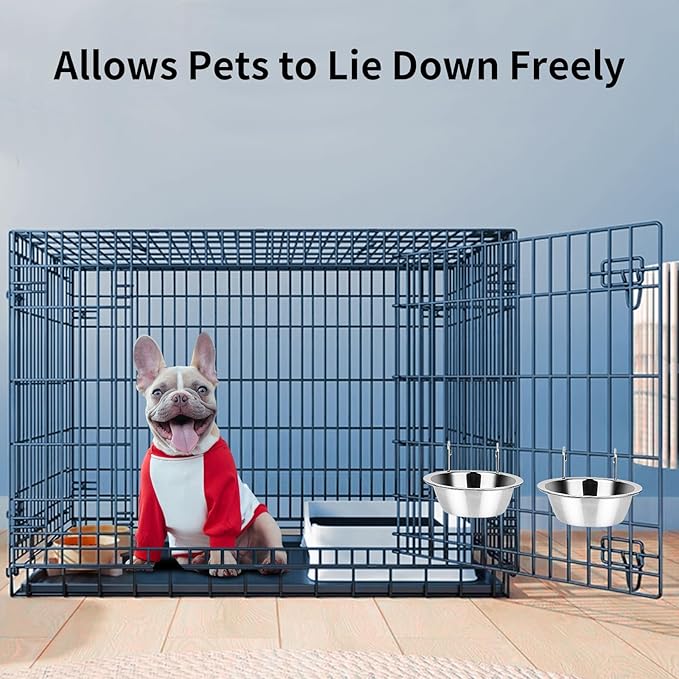 2PCS Kennel Water Bowl Hanging,Stainless Steel Puppy Bowls for Small Dog Cage,Kennel, Crate, Catio Accessories,Dog Crate Water Bowl Dish Feeder Food Holder No Spill(8oz/1cup)